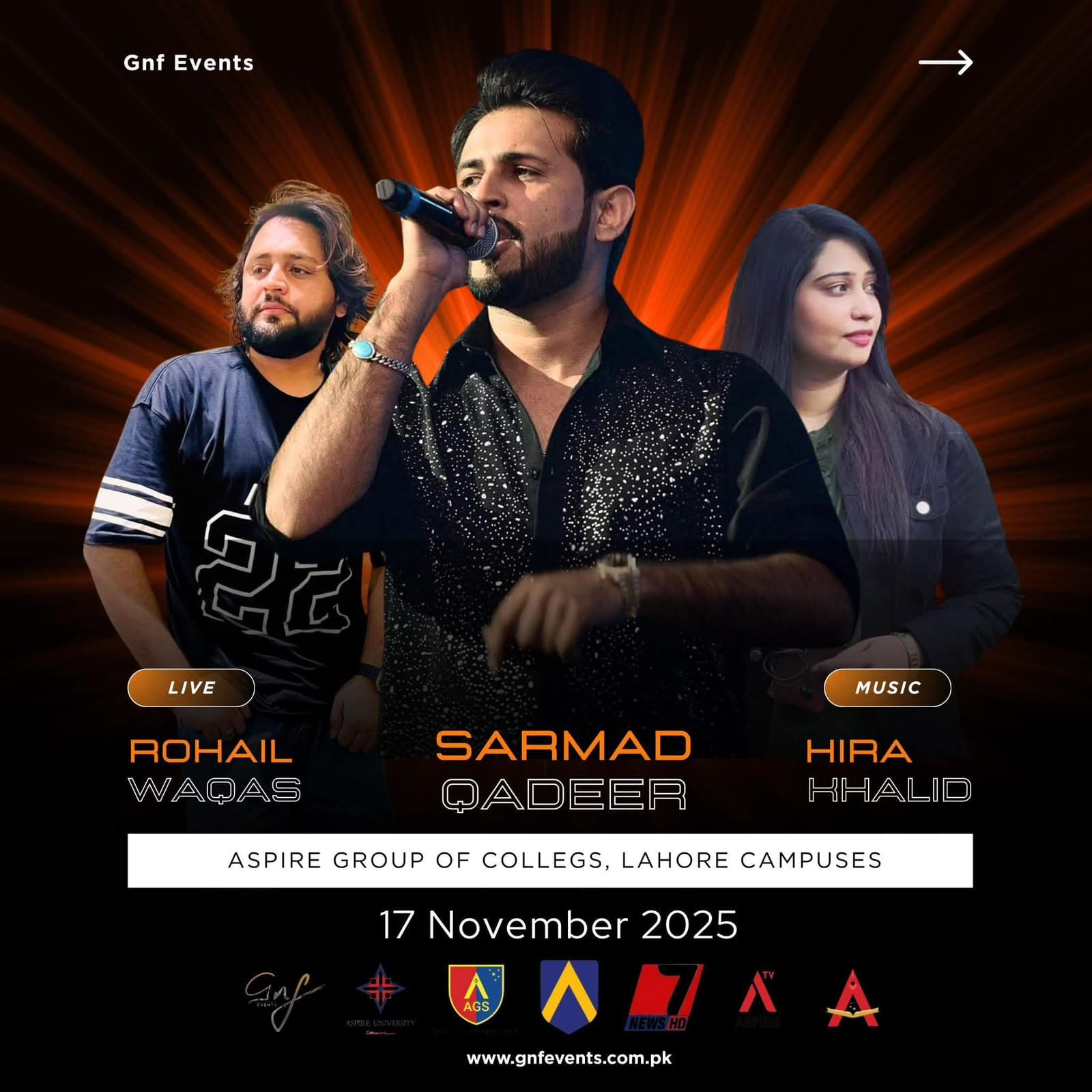 Original poster: Sarmad Qadeer, Rohail Waqas & Hira Khalid, Live Music, Lahore, 17 Nov 2025
